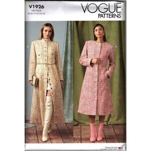 Vogue V1926 Misses 8 to 16 Long Coat in Two Lengths Uncut Sewing Pattern
